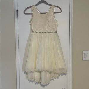American Princess Cream Lace Bodice High-Low Tulle Dress with Rhinestone Waist